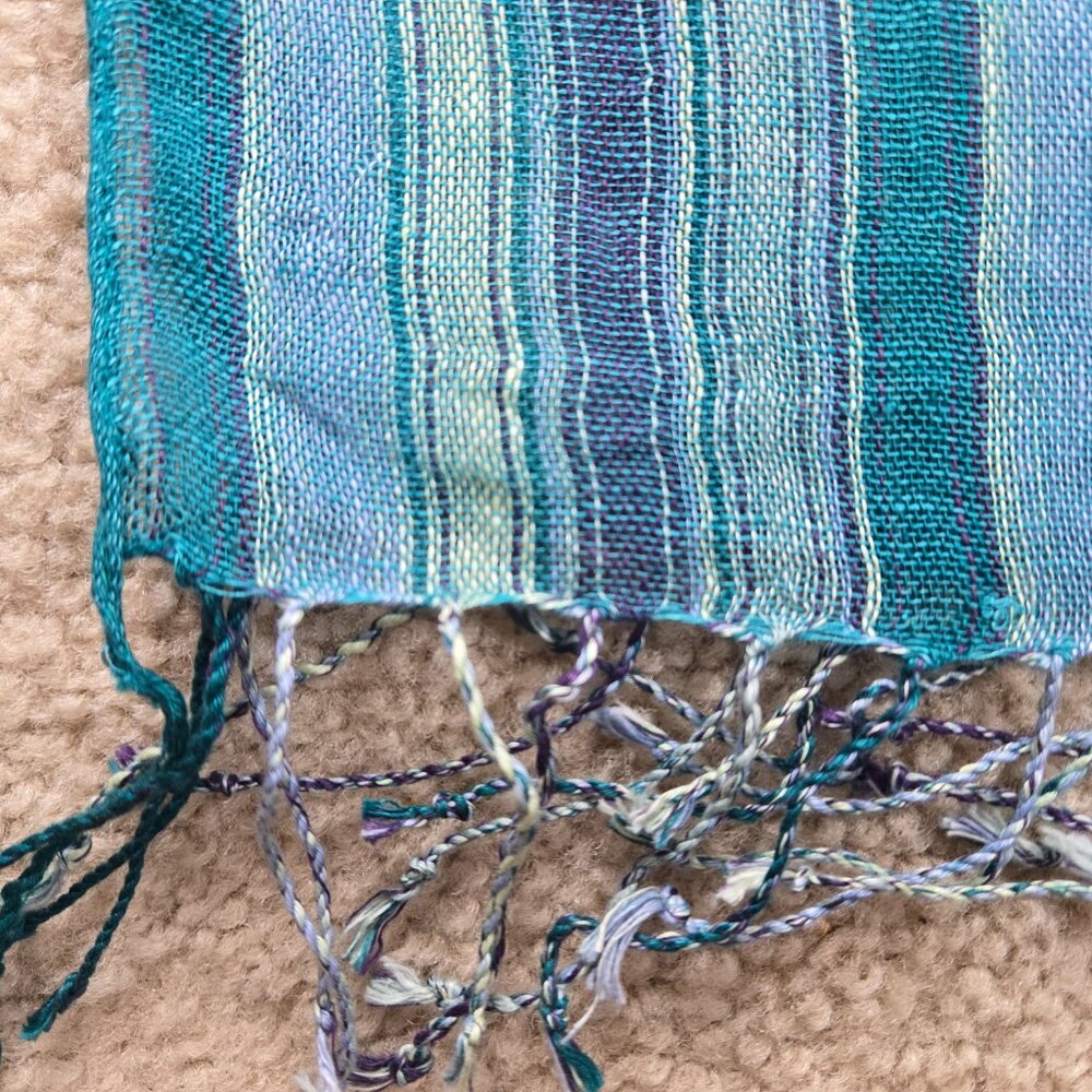 NWT Eddie Bauer 100% Linen Scarf Blue Green - Picture 4 of 8